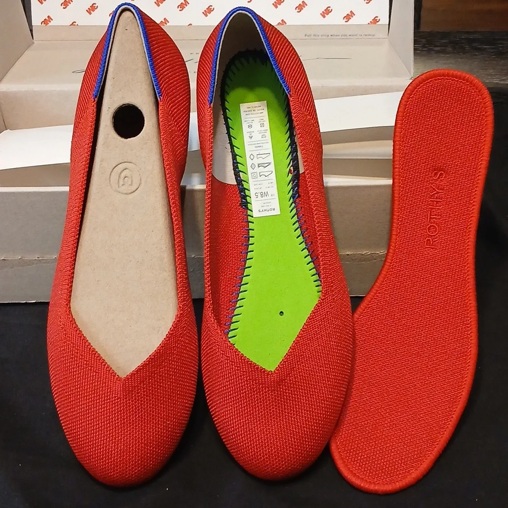 Rothy's Red Women's Flats with Blue Trim - Picture 4 of 6